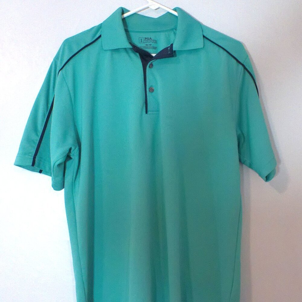 PGA Tour Polo Shirt Men’s Medium Green Performance Golf Short Sleeve Polyester